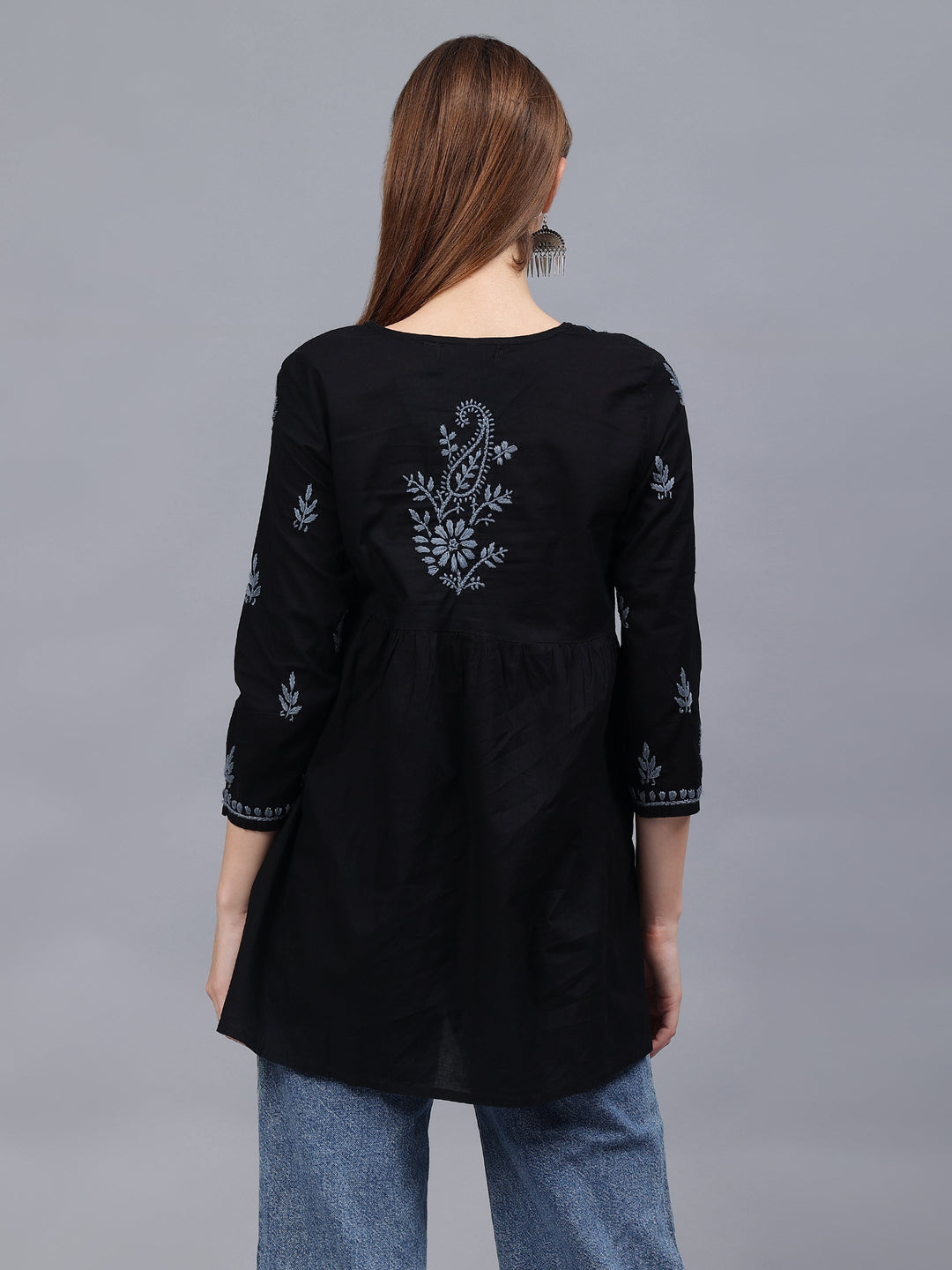 Black-&-Grey-Cotton-Embroidered-Chikankari-A-Line-Top