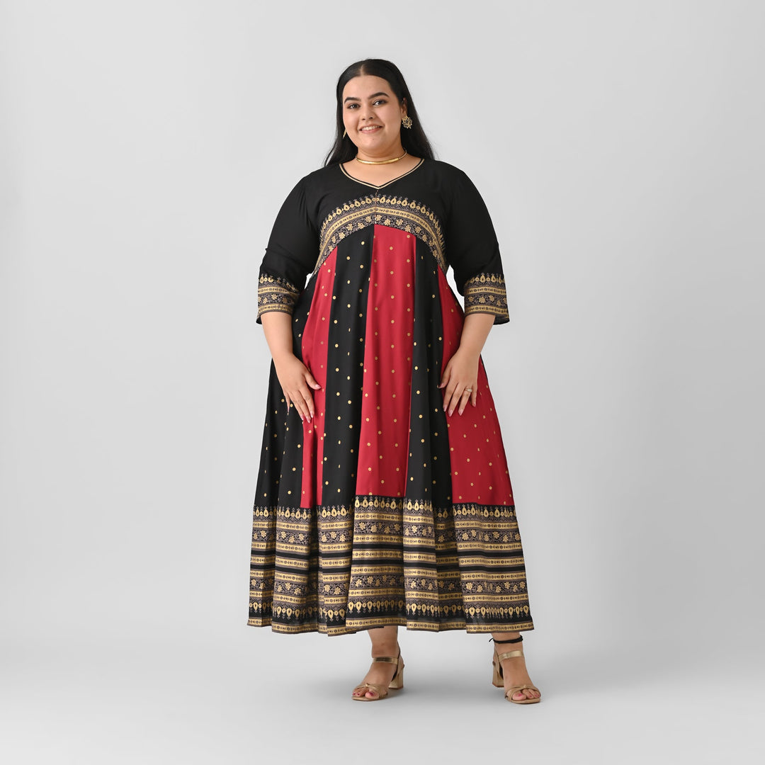 Black-&-Maroon-Cotton-Long-Kalidaar-Dress-with-Border-Details