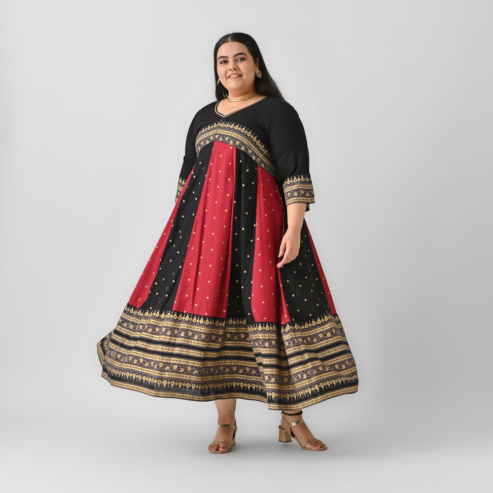 Black-&-Maroon-Cotton-Long-Kalidaar-Dress-with-Border-Details