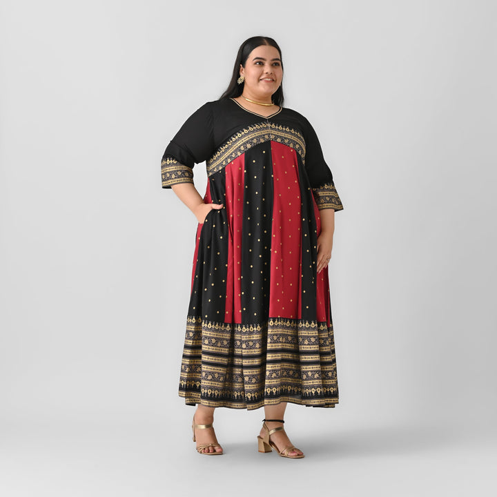 Black-&-Maroon-Cotton-Long-Kalidaar-Dress-with-Border-Details