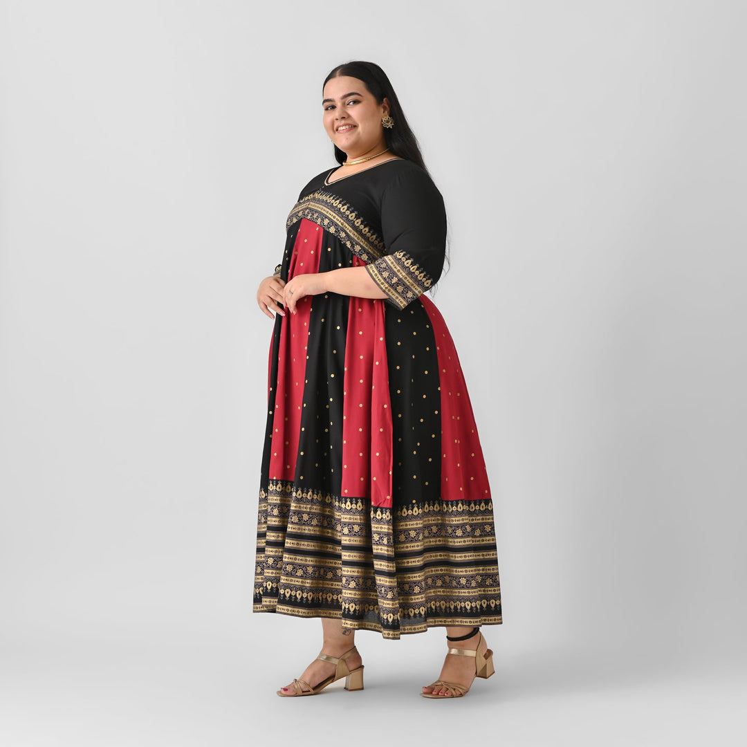 Black-&-Maroon-Cotton-Long-Kalidaar-Dress-with-Border-Details