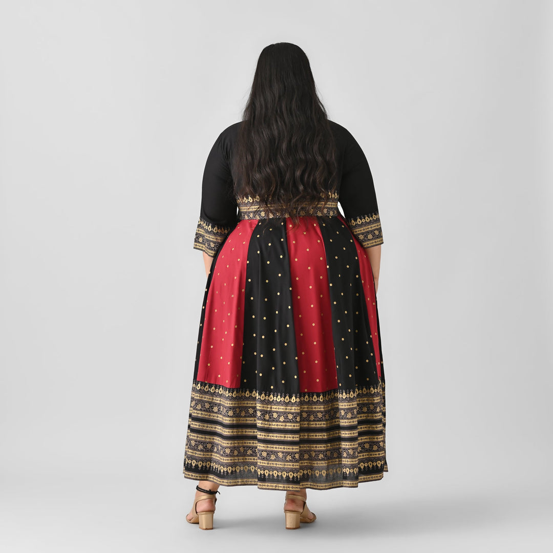 Black-&-Maroon-Cotton-Long-Kalidaar-Dress-with-Border-Details