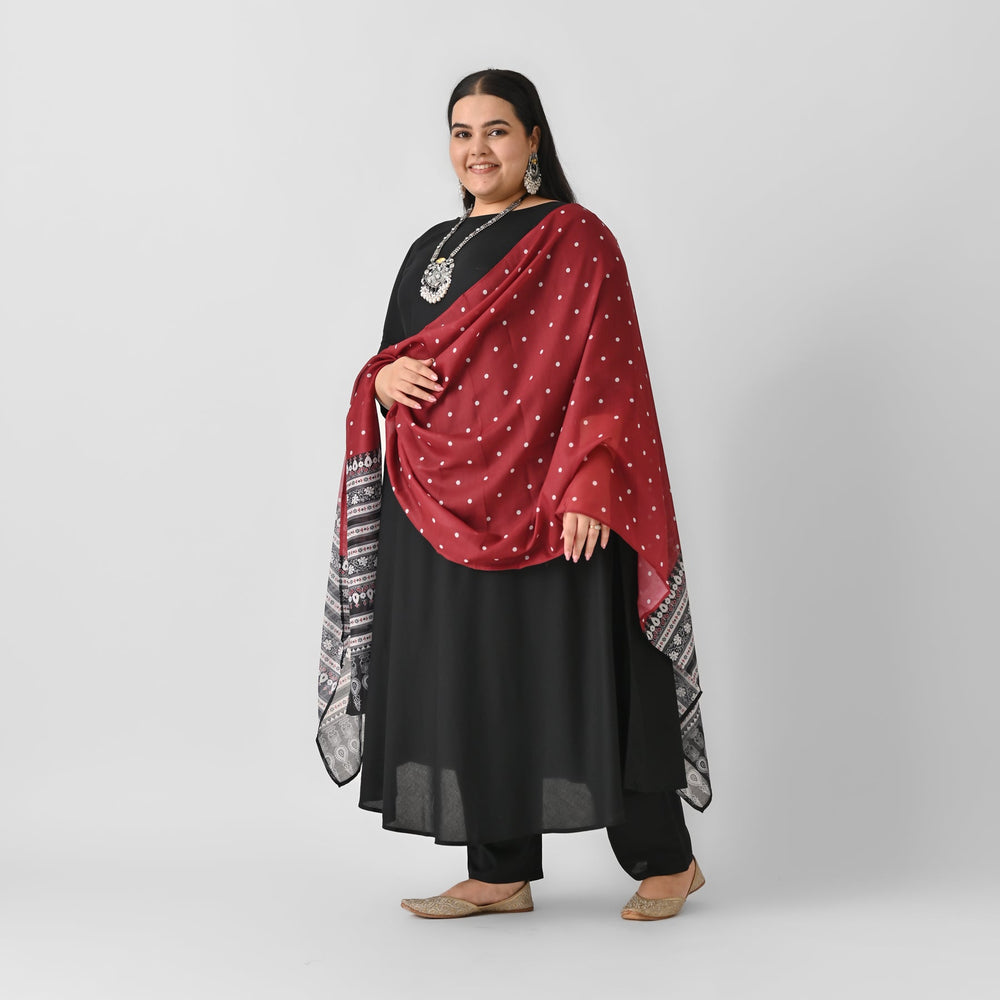 Black-&-Maroon-Rayon-Flared-Kurta-Palazzo-Set-With-Dupatta