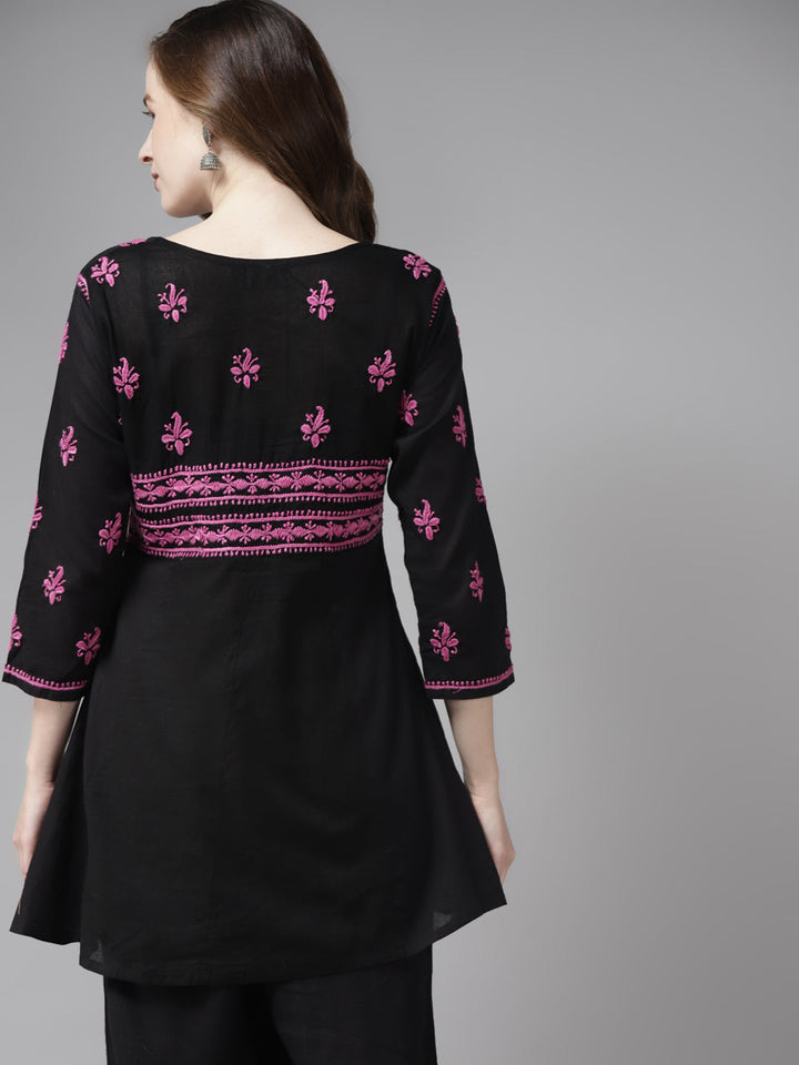 Black & Mauve Cotton A-Line Chikankari Tunic