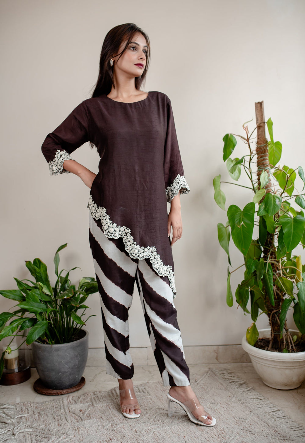 Black-&-Off-White-Silk-Scallop-Design-&-Tie-Dye-Co-Ord Set