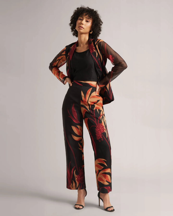 Black & Orange Organza Botanic Print Formal Co-Ord Set