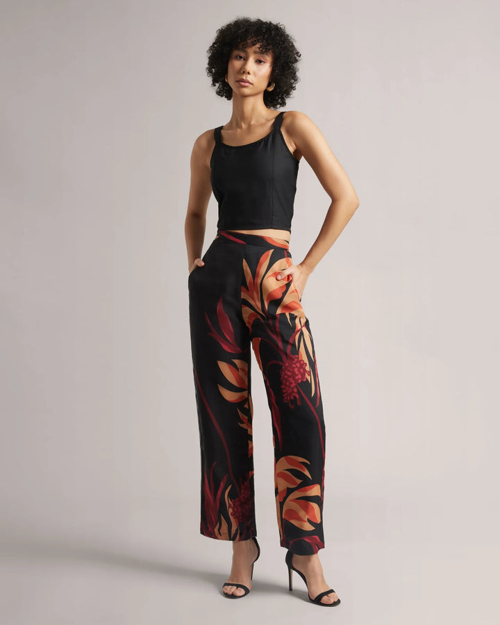 Black & Orange Organza Botanic Print Formal Co-Ord Set