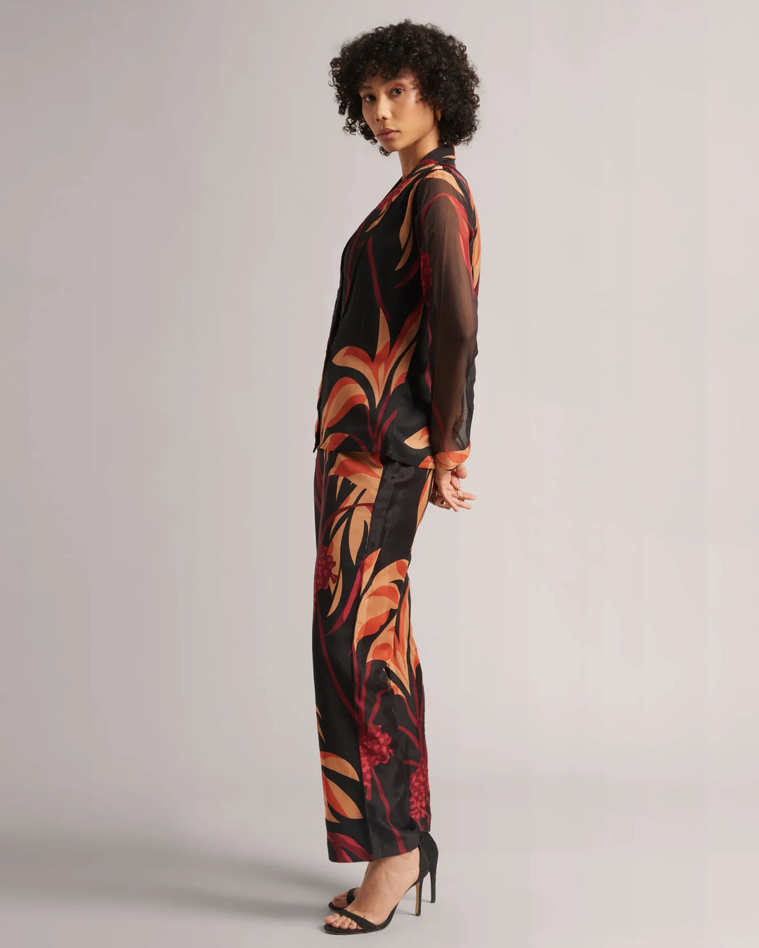 Black & Orange Organza Botanic Print Formal Co-Ord Set