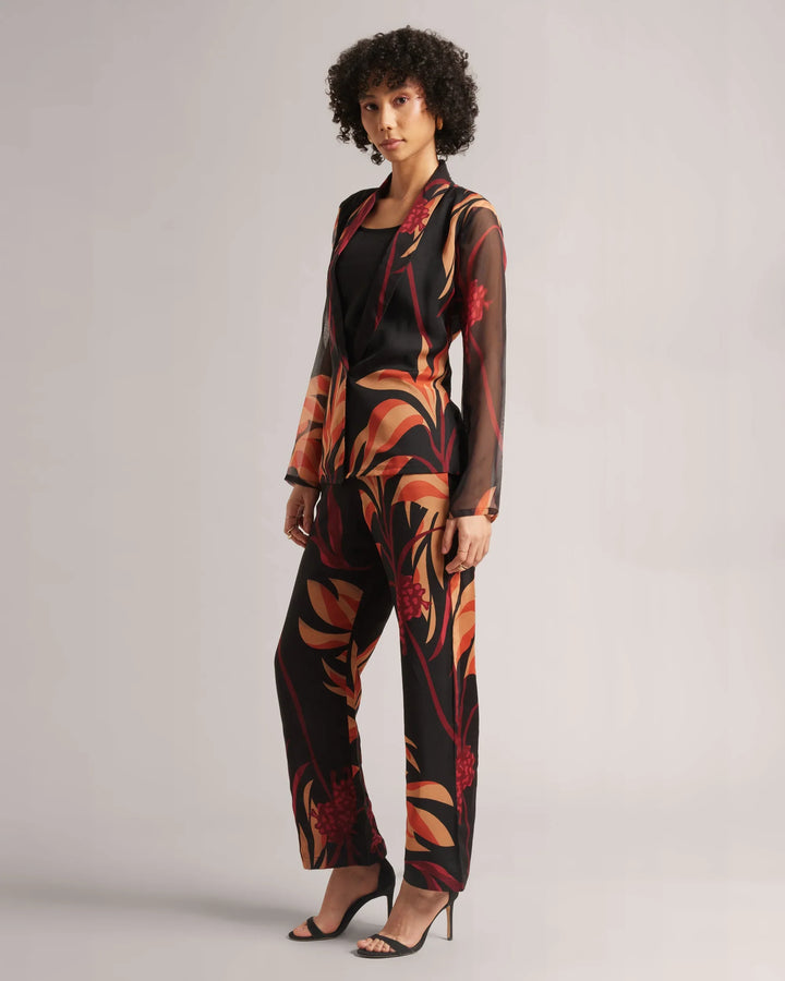 Black & Orange Organza Botanic Print Formal Co-Ord Set