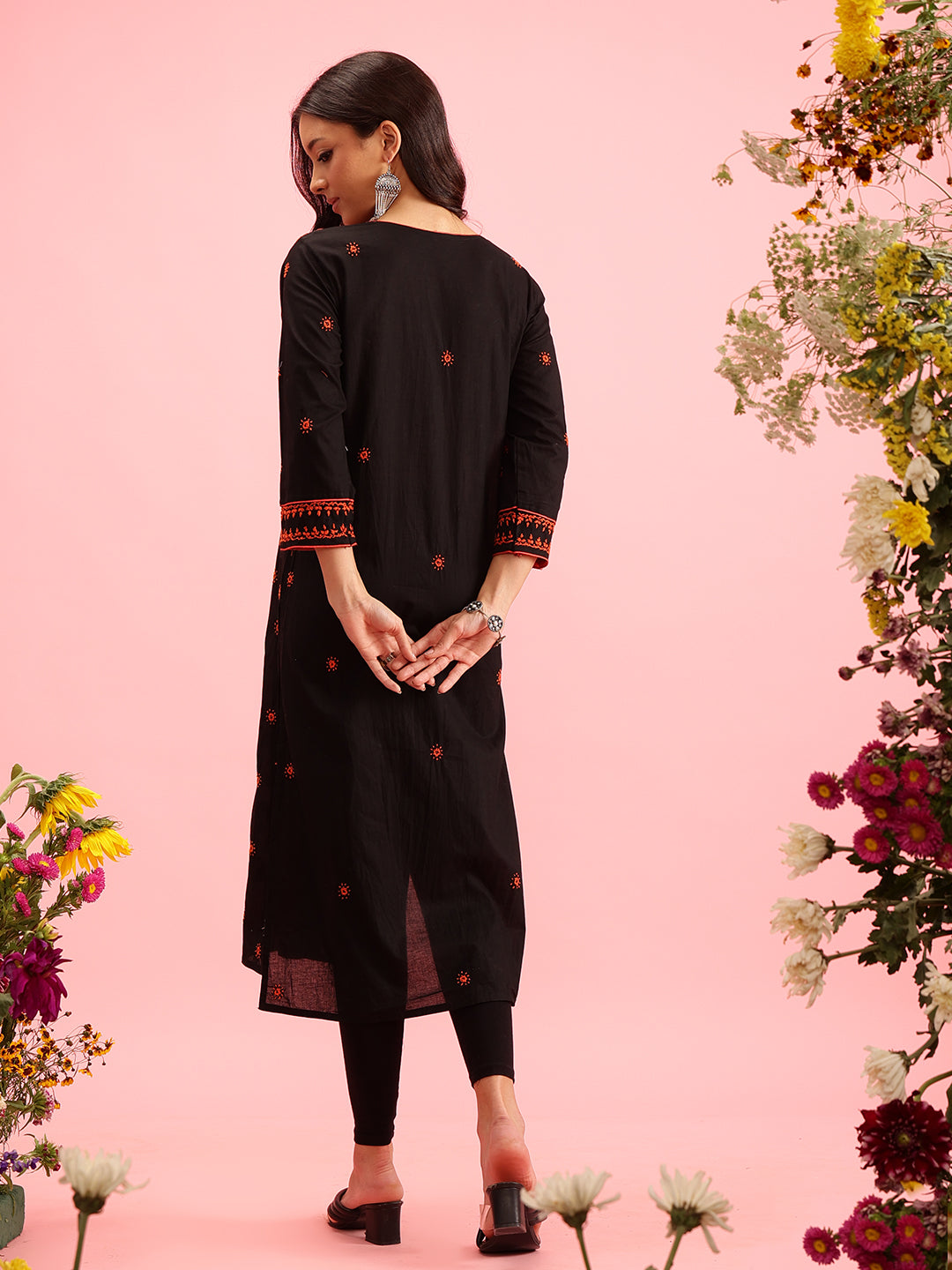 Black & Peach Sustainable Cotton Chikankari Kurta