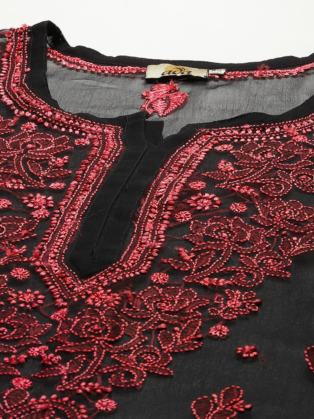 Black & Pink Georgette Chikankari Tunic With Slip
