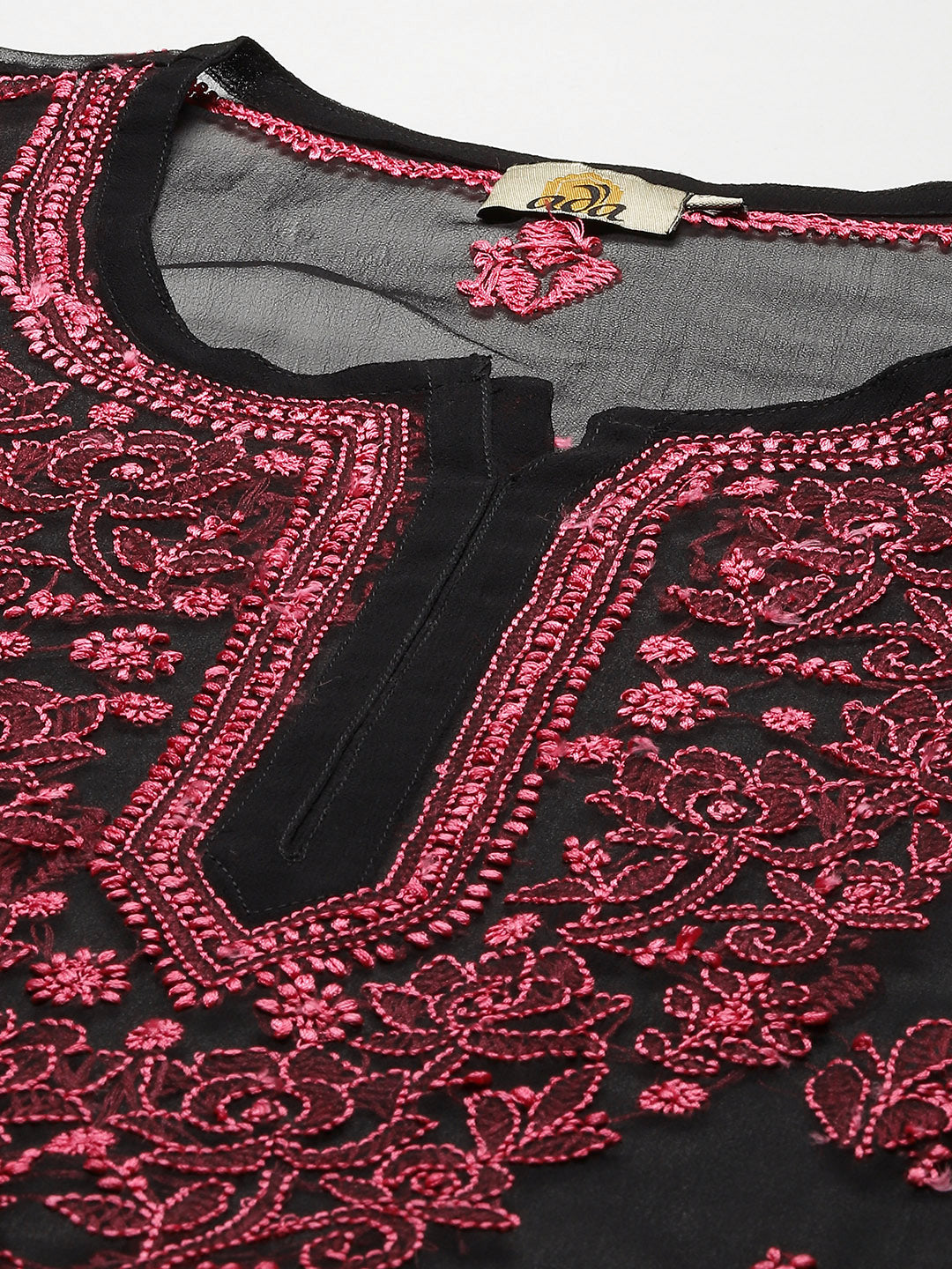 Black & Rani Pink Georgette Chikankari Tunic With Slip