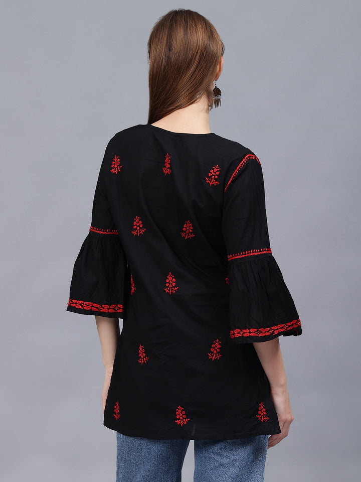 Black-&-Red-Cotton-Hand-Embroidered-Chikankari-Tunic