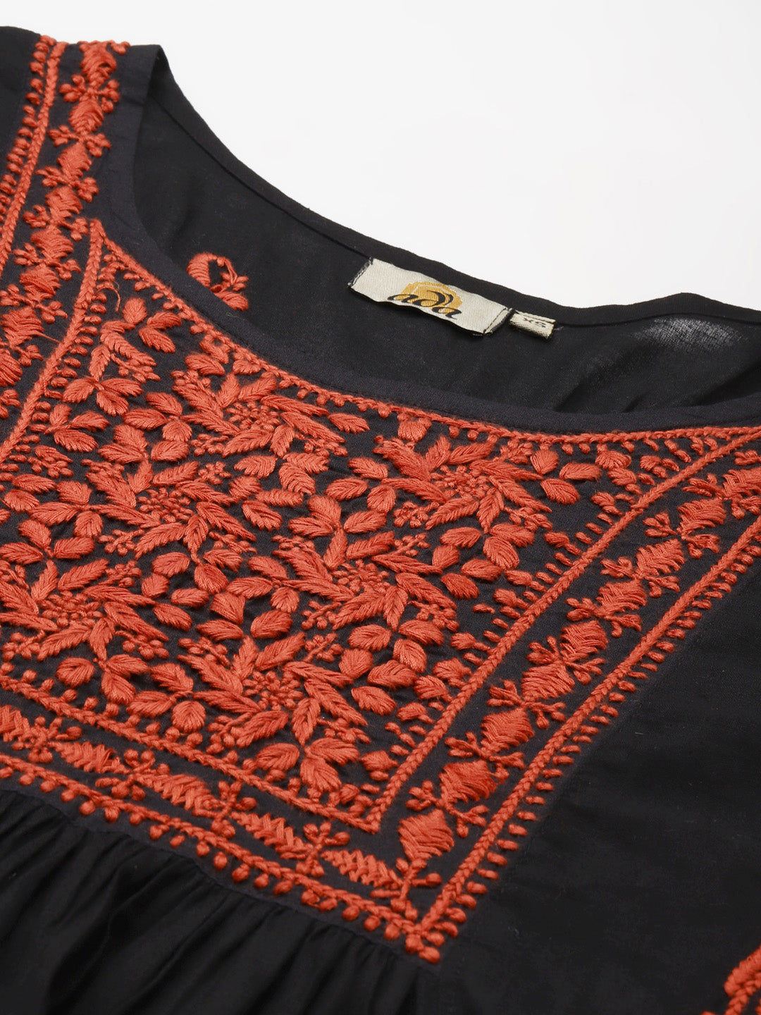 Black & Rust Cotton A-Line Chikankari Tunic