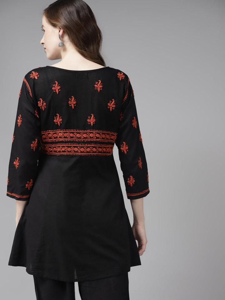 Black & Rust Cotton A-Line Chikankari Tunic