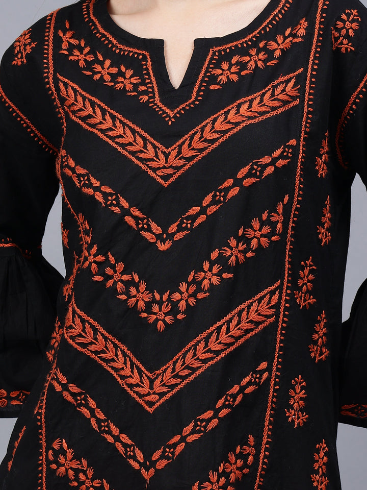 Black-&-Rust-Cotton-Embroidered-Chikankari-Straight-Tunic