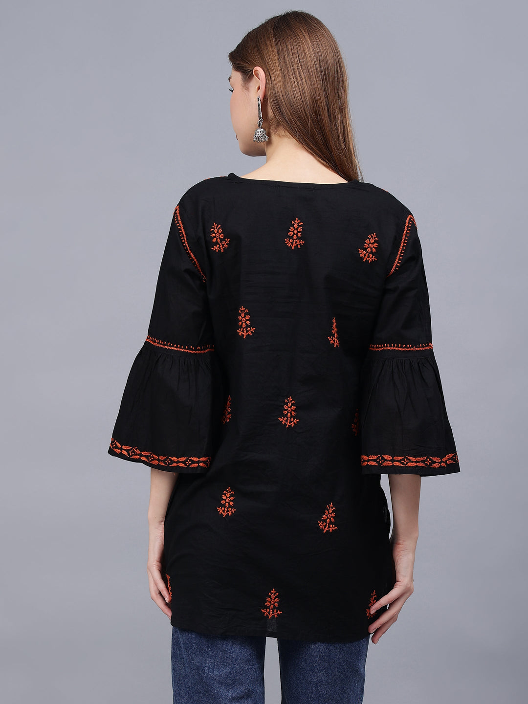 Black-&-Rust-Cotton-Embroidered-Chikankari-Straight-Tunic