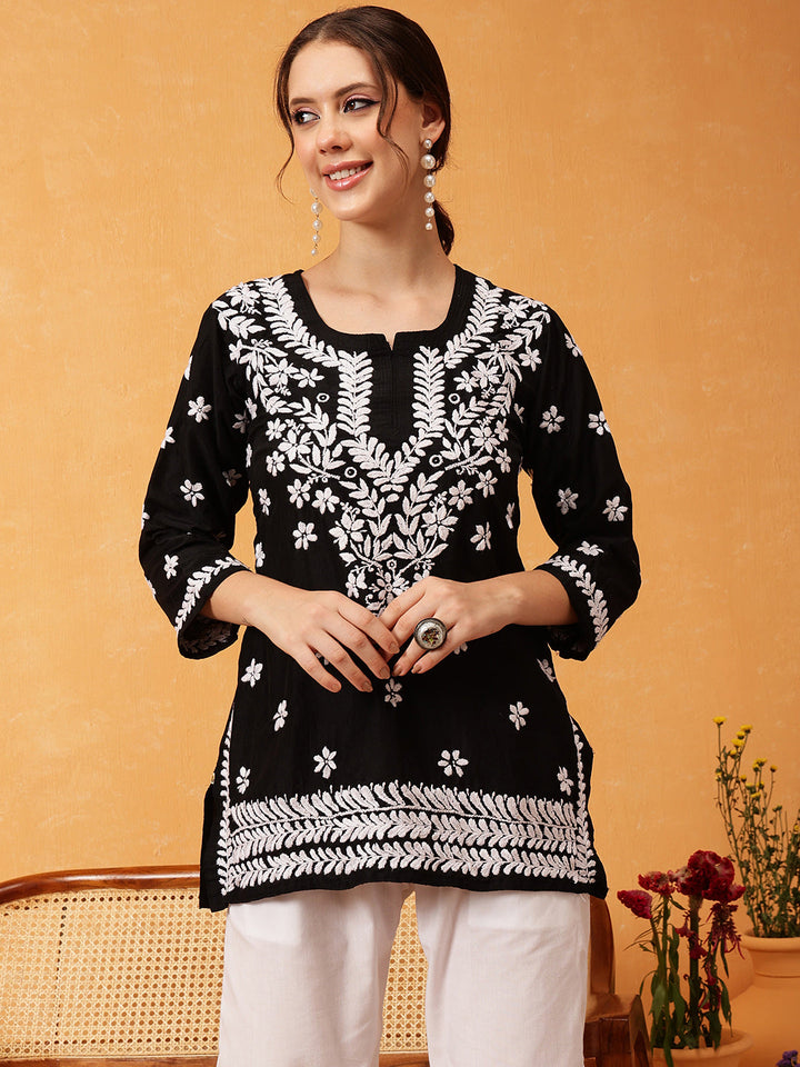 Black & White Authentic Muslin Chikankari Tunic