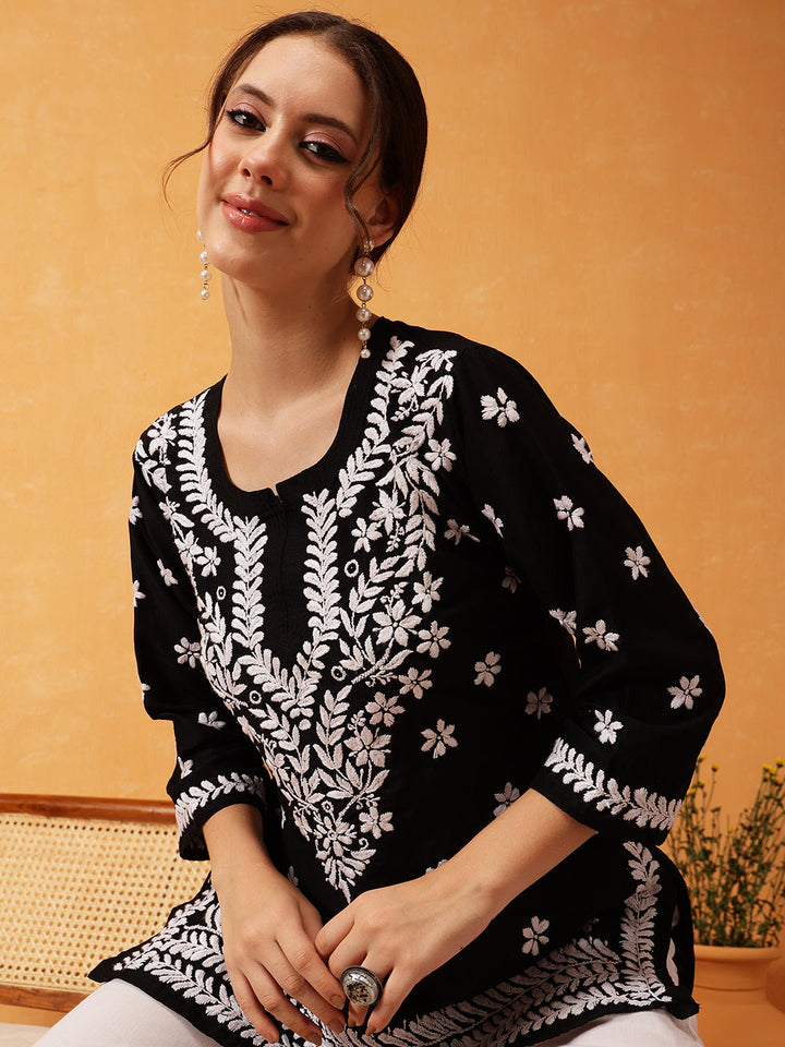 Black & White Authentic Muslin Chikankari Tunic