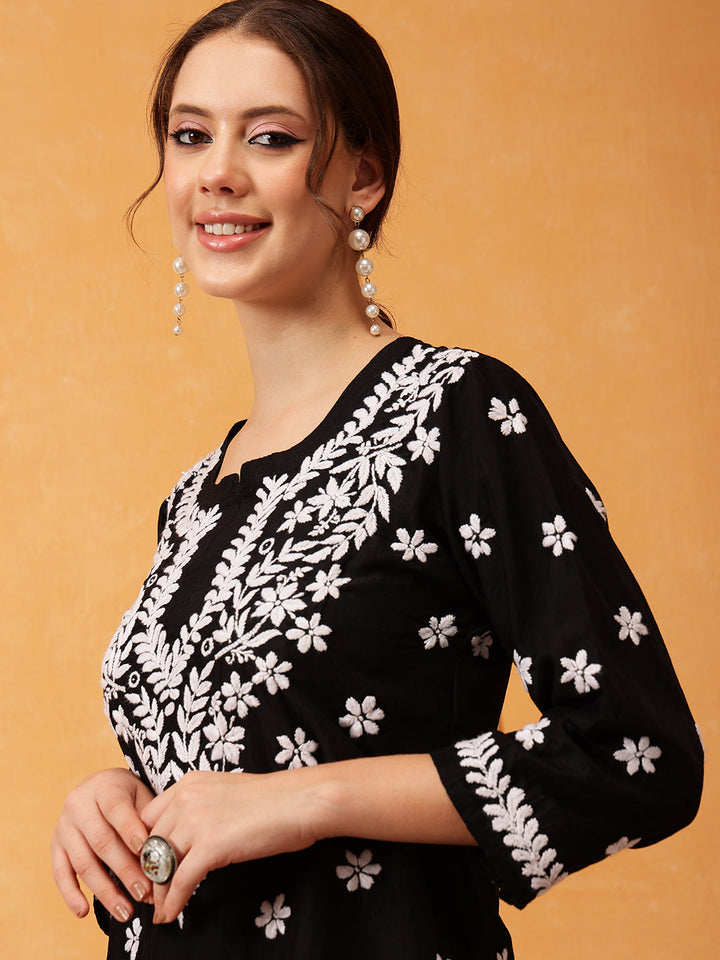 Black & White Authentic Muslin Chikankari Tunic