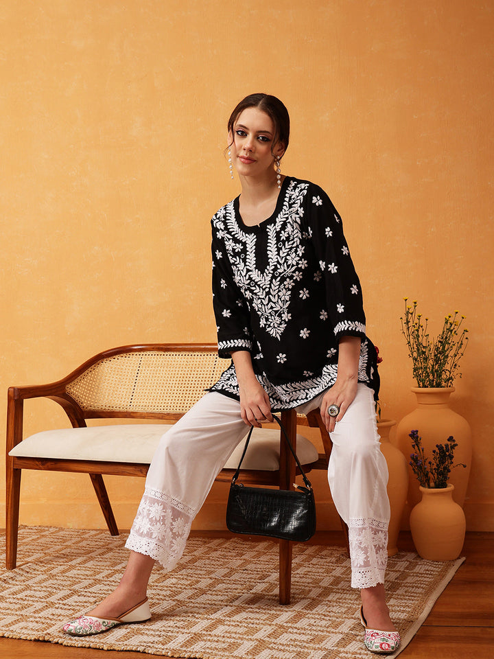 Black & White Authentic Muslin Chikankari Tunic