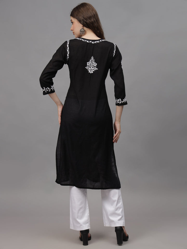 Black-&-White-Chanderi-Embroidered-Chikankari-Kurta