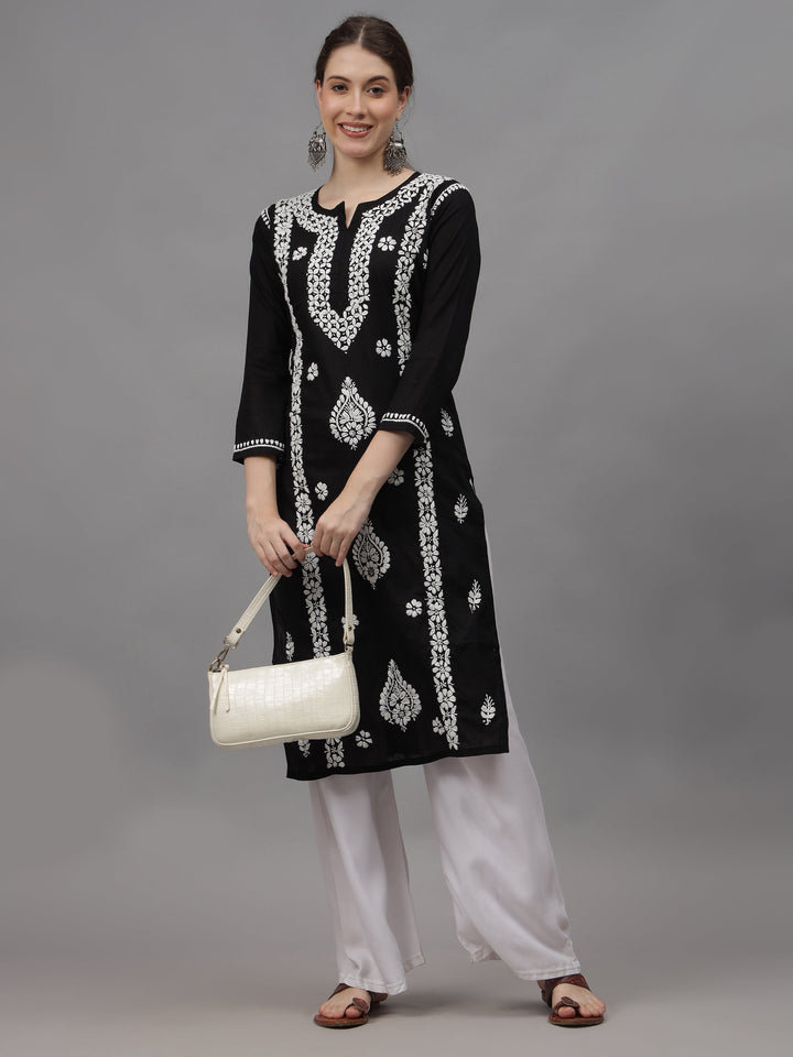 Black-&-White-Cotton-Embroidered-Chikankari-Kurti