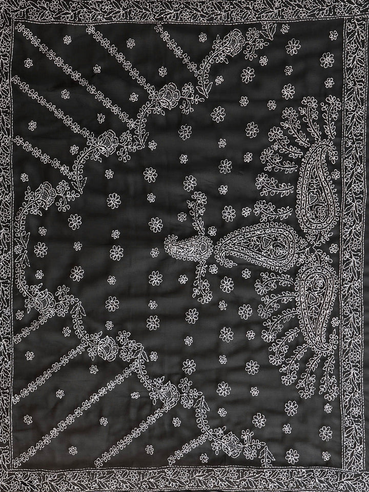 Black-&-White-Georgette-Hand-Embroidered-Chikankari-Saree