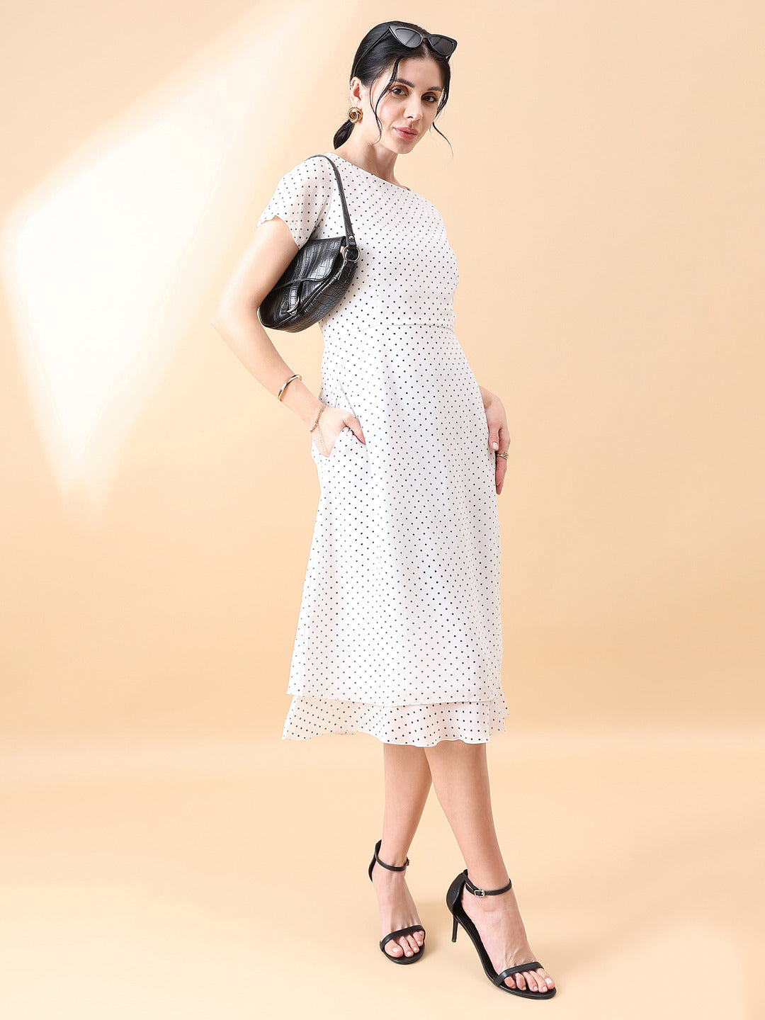 Black-&-White-Georgette-Polka-Dot-Dress