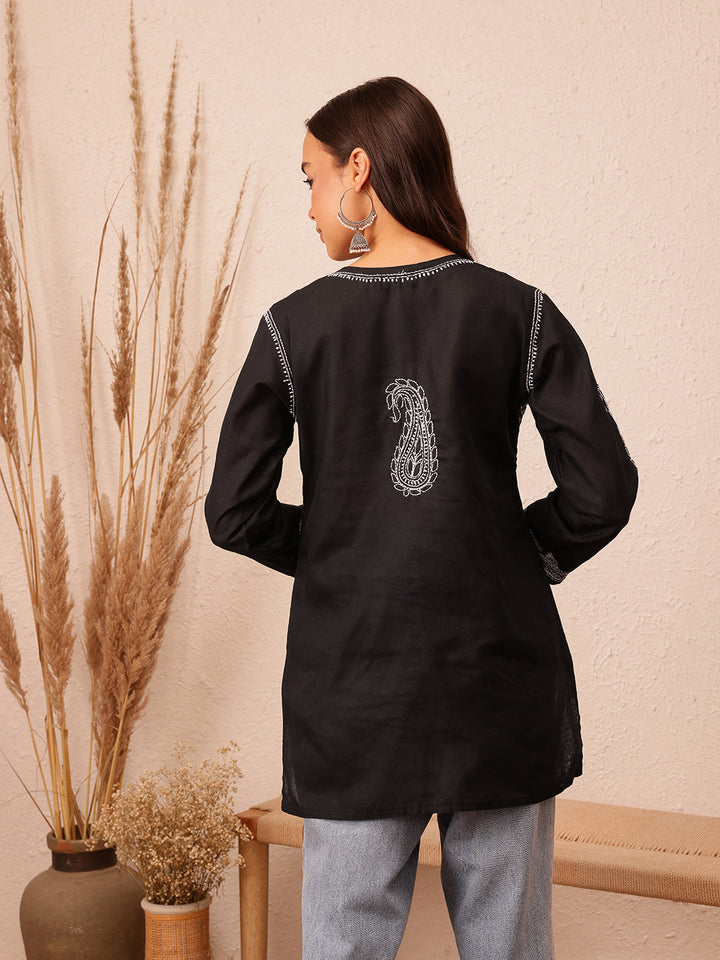 Black & White Handloom Cotton Chikankari Tunic