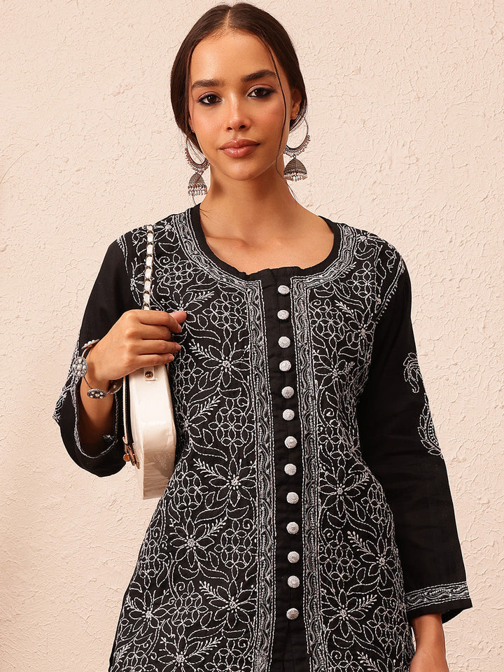 Black & White Handloom Cotton Chikankari Tunic