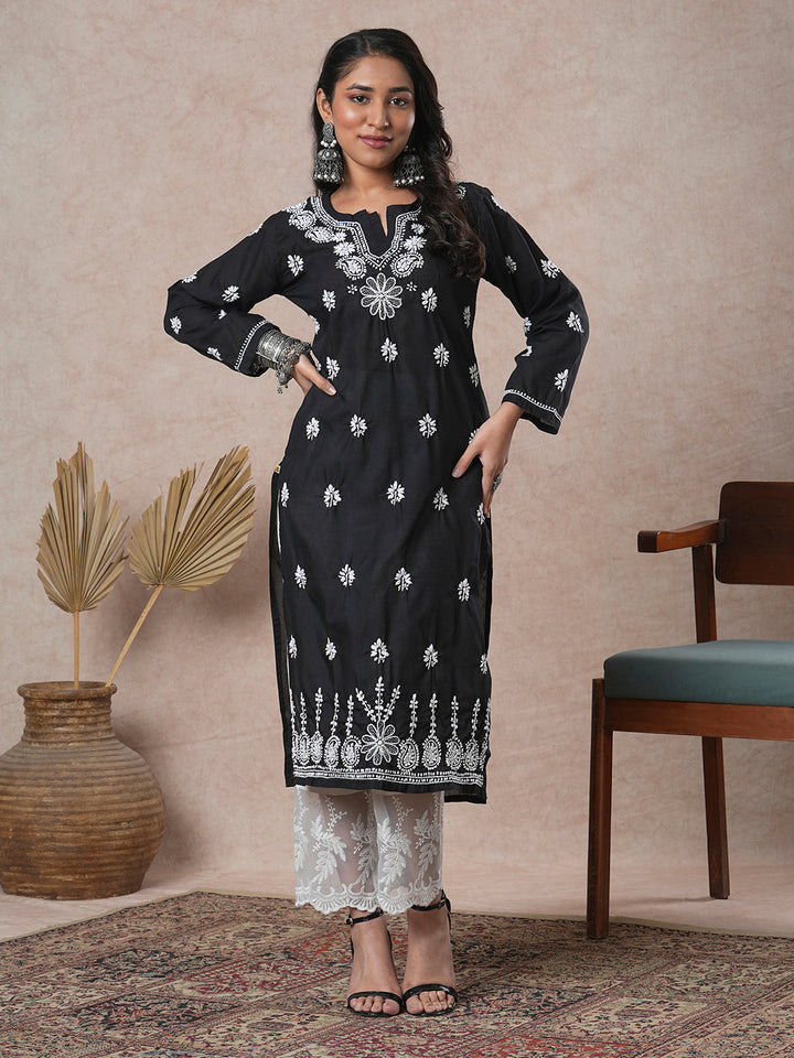 Black & White Sustainable Cotton Chikankari Kurta