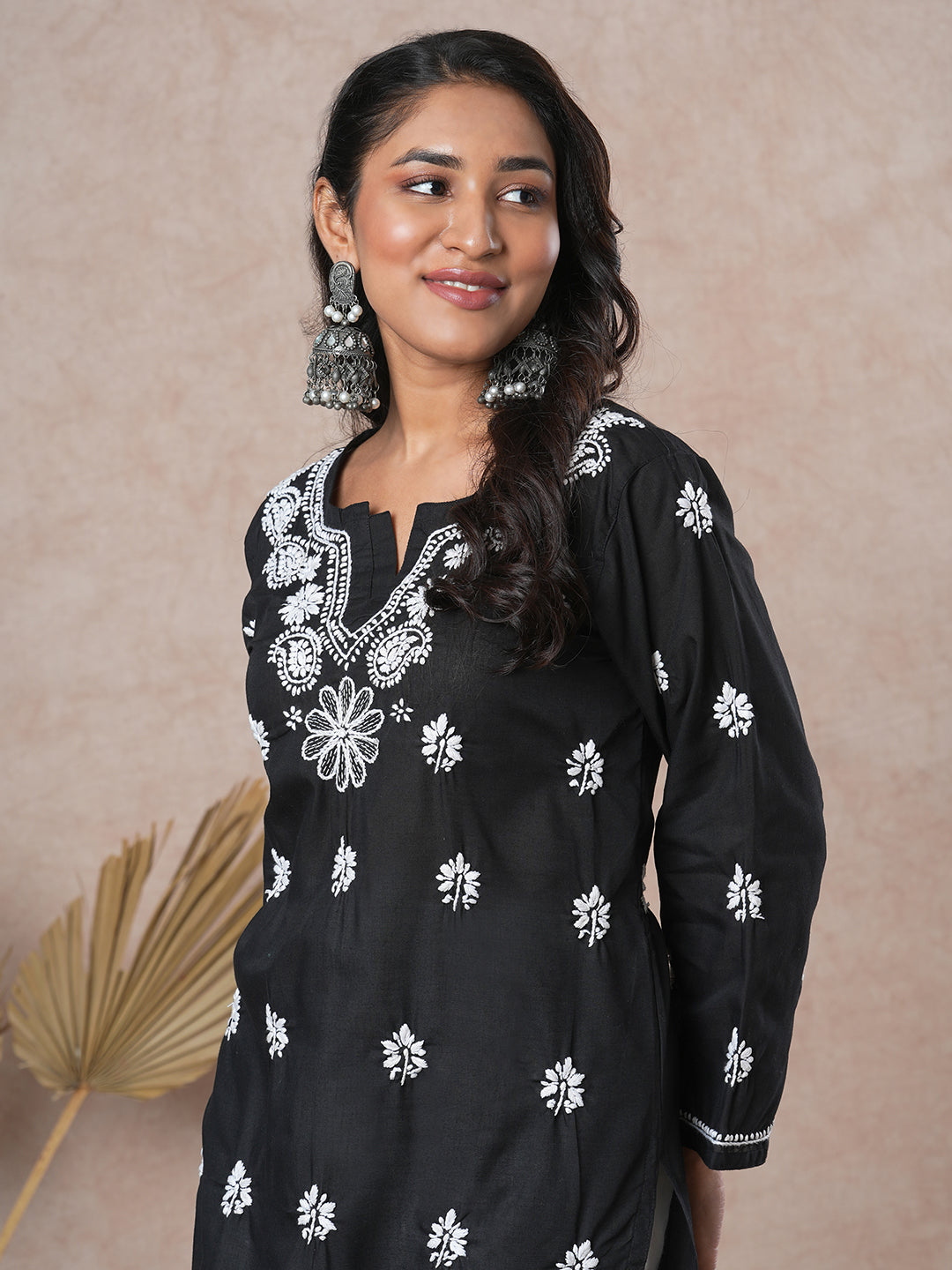 Black & White Sustainable Cotton Chikankari Kurta