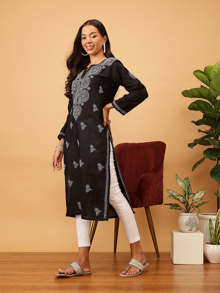 Black & White Sustainable Cotton Chikankari Kurta