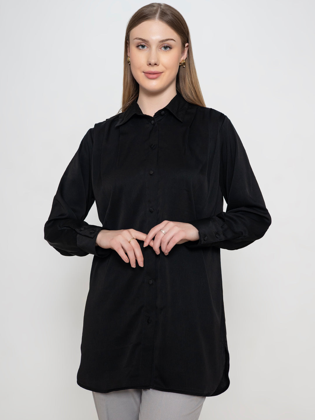 Black-100%-Polyester-Spread-Collar-Shirt-ONLY