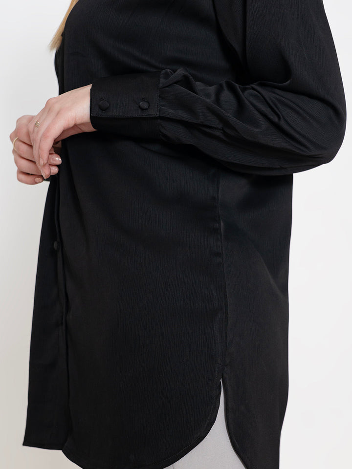 Black-100%-Polyester-Spread-Collar-Shirt-ONLY