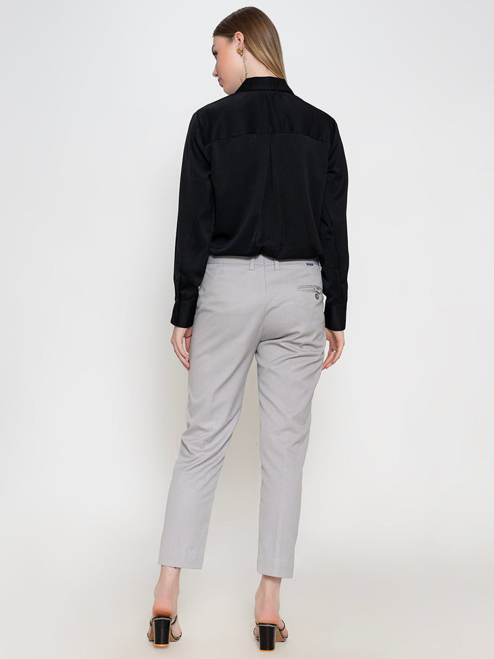 Black-100%-Polyester-Spread-Collar-Shirt-ONLY