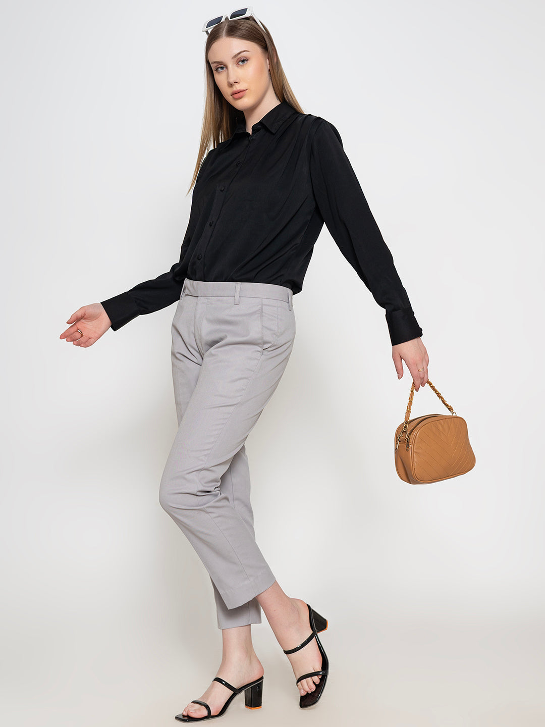 Black-100%-Polyester-Spread-Collar-Shirt-ONLY