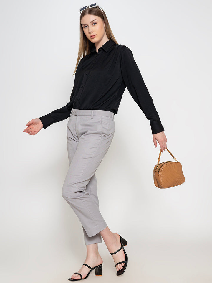 Black-100%-Polyester-Spread-Collar-Shirt-ONLY