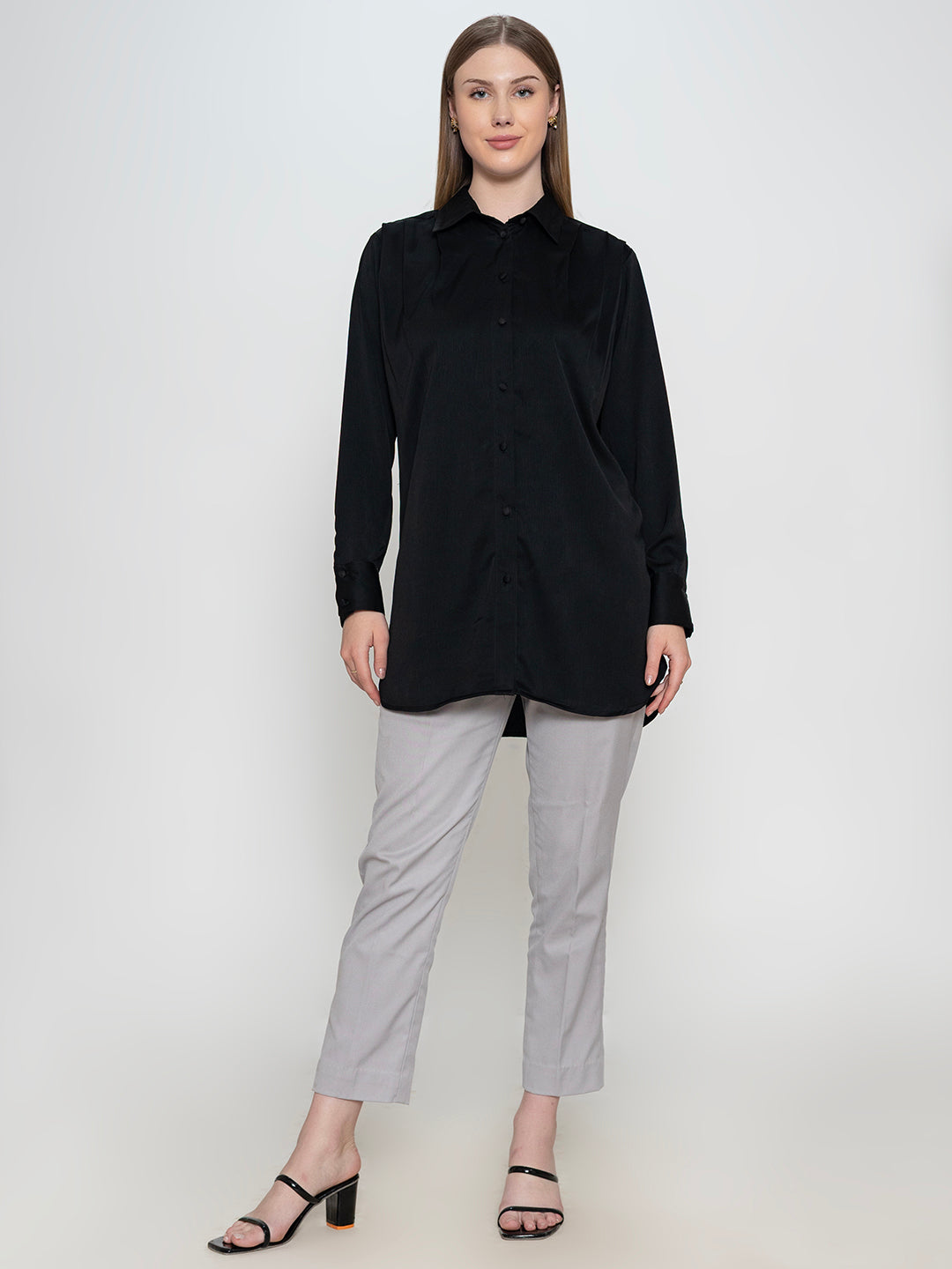Black-100%-Polyester-Spread-Collar-Shirt-ONLY