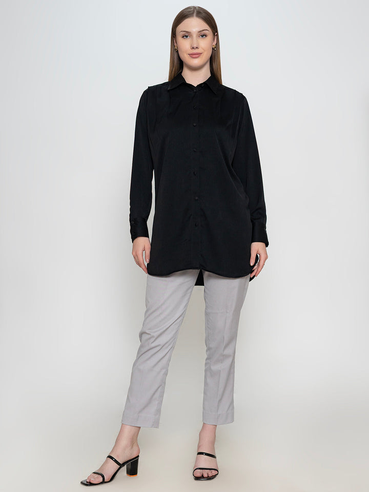 Black-100%-Polyester-Spread-Collar-Shirt-ONLY