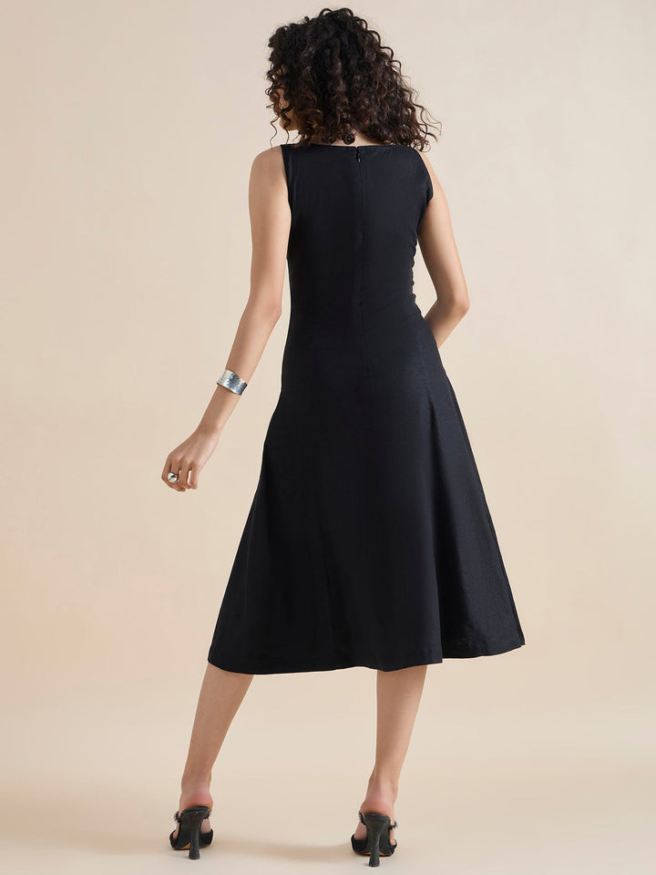 Black-Cotton-Linen-Sweetheart-Neck-Midi-Dress