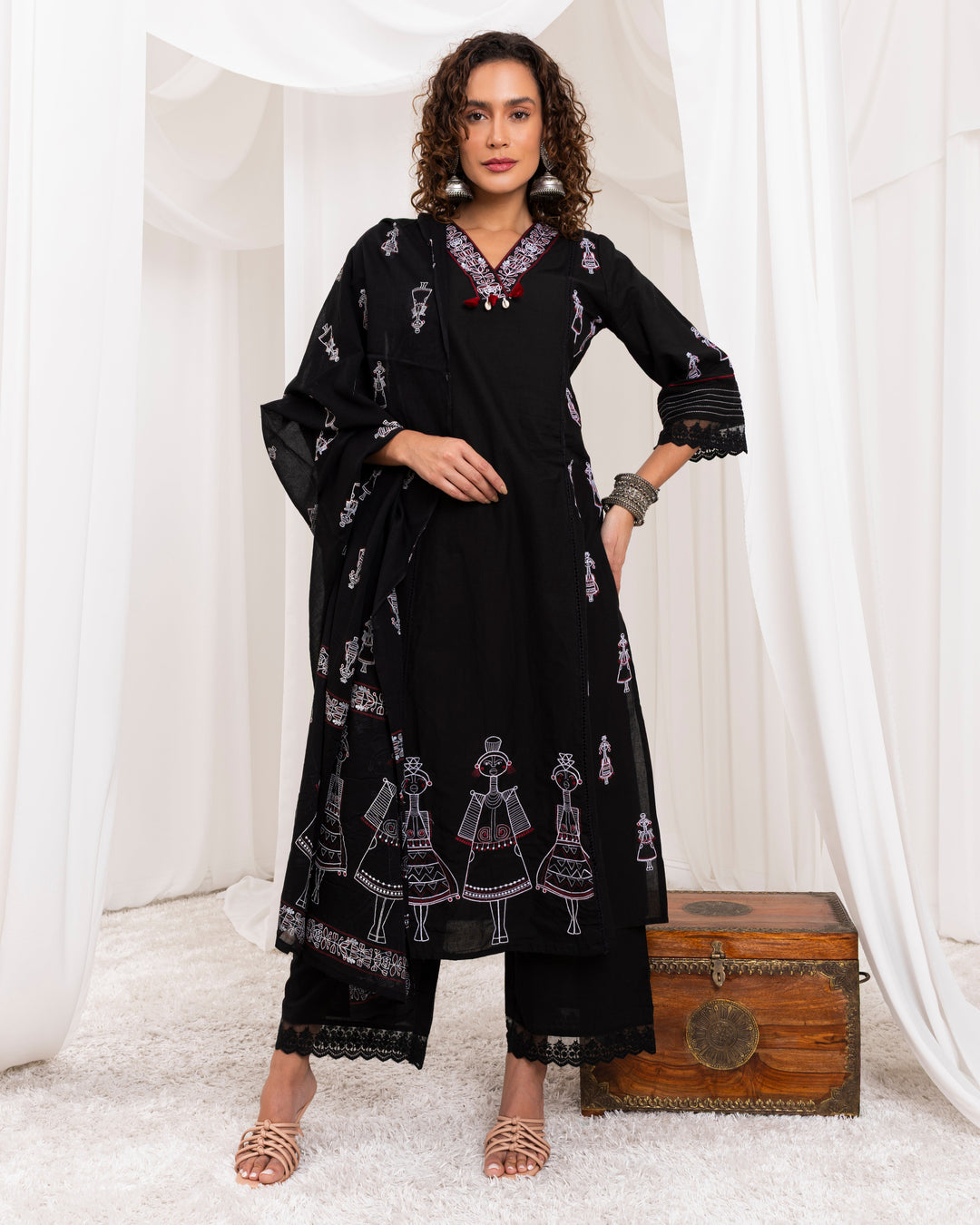 Black-Cotton-A-Line-3-Piece-Kurta-Set