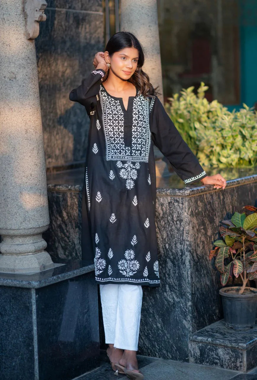 Black-Cotton-Alifa-Chikankari-Kurta-Only