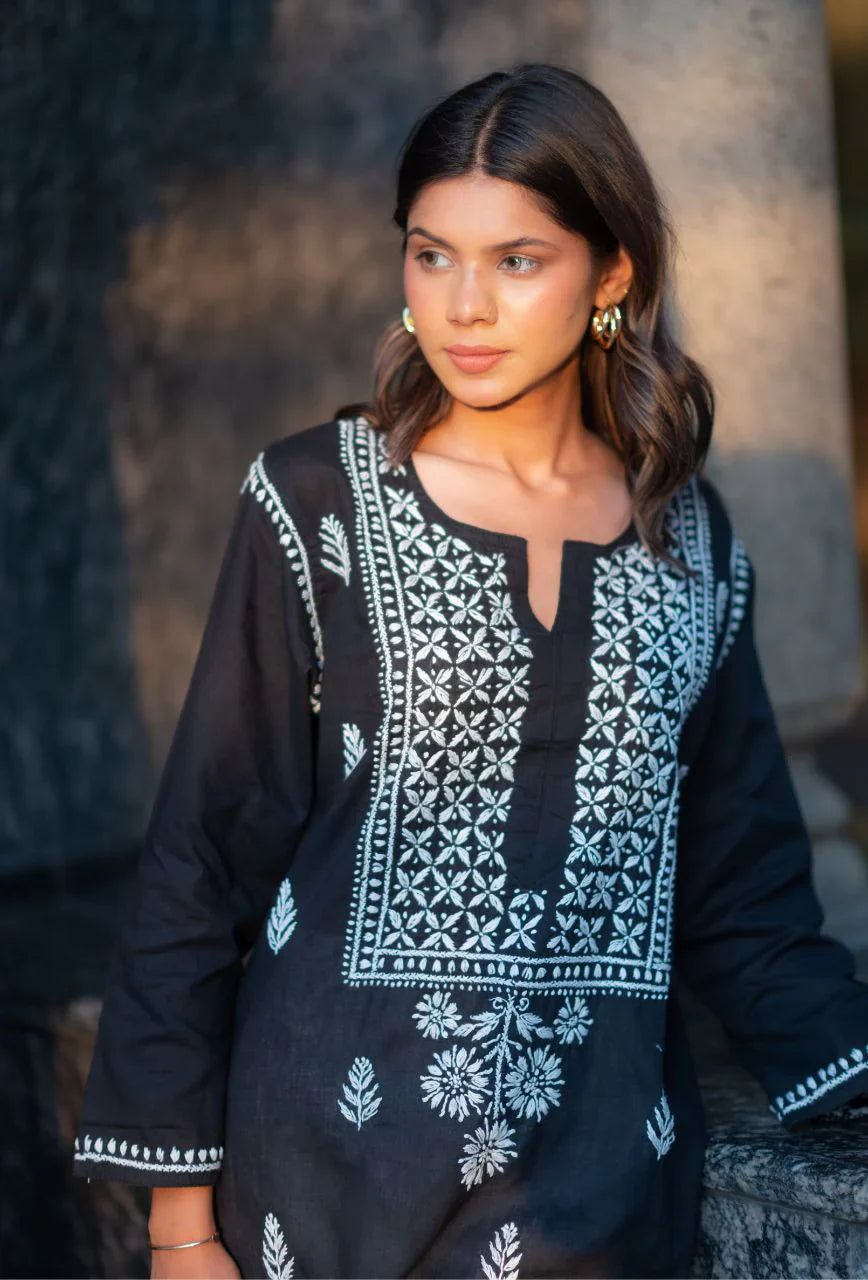 Black-Cotton-Alifa-Chikankari-Kurta-Only
