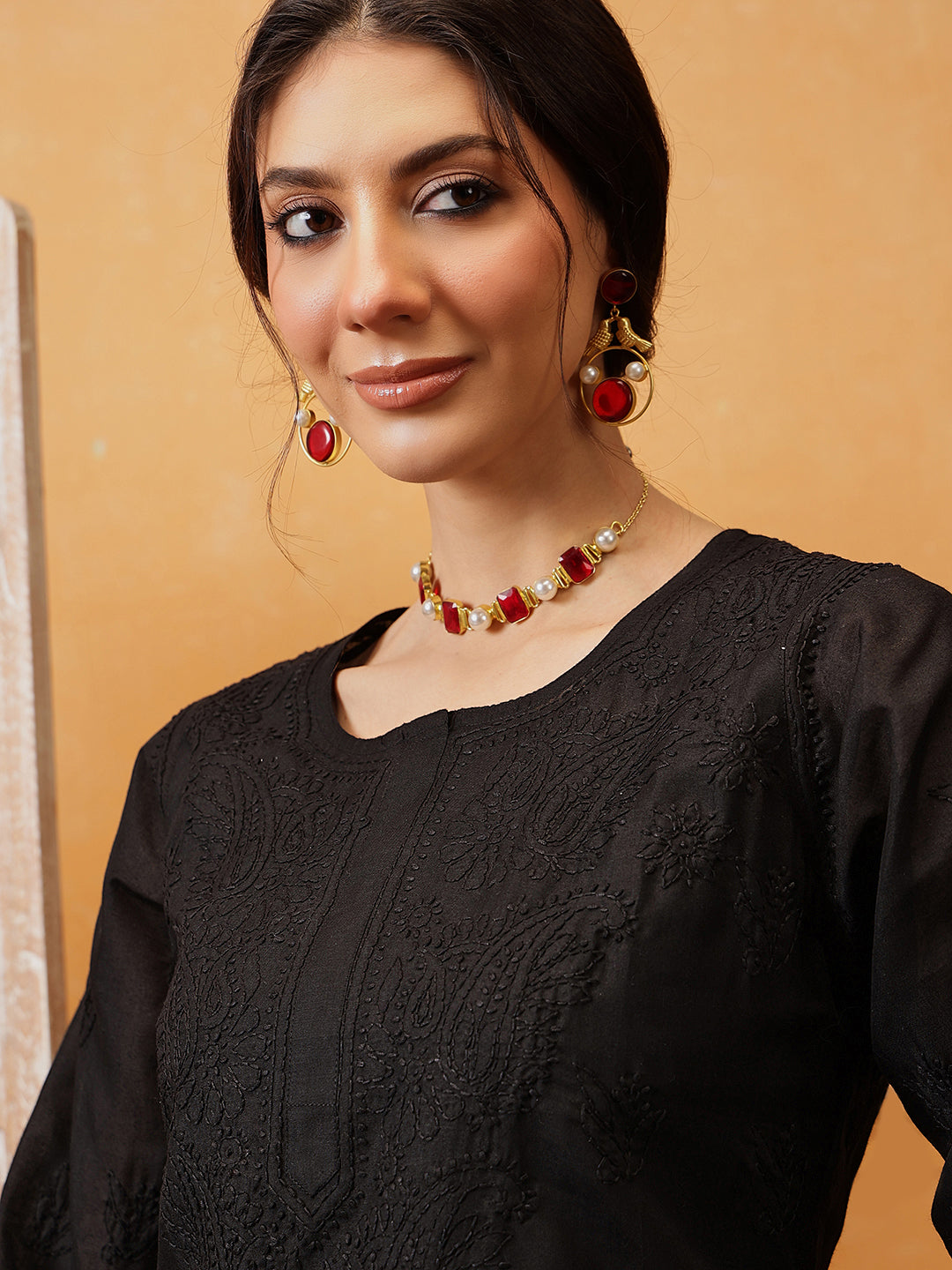 Black-Cotton-Solid-Embroidered-Chikankari-Kurta-Only
