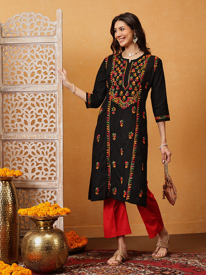 Black-Cotton-Ethnic-Motifs-Chikankari-Kurta-Only
