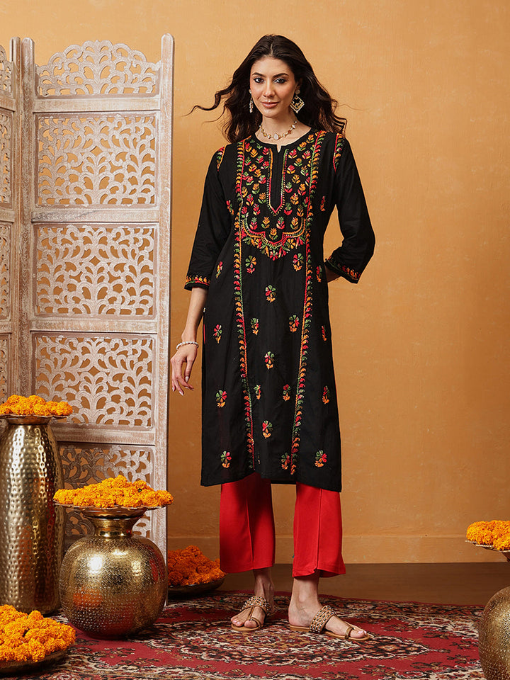 Black-Cotton-Ethnic-Motifs-Chikankari-Kurta-Only