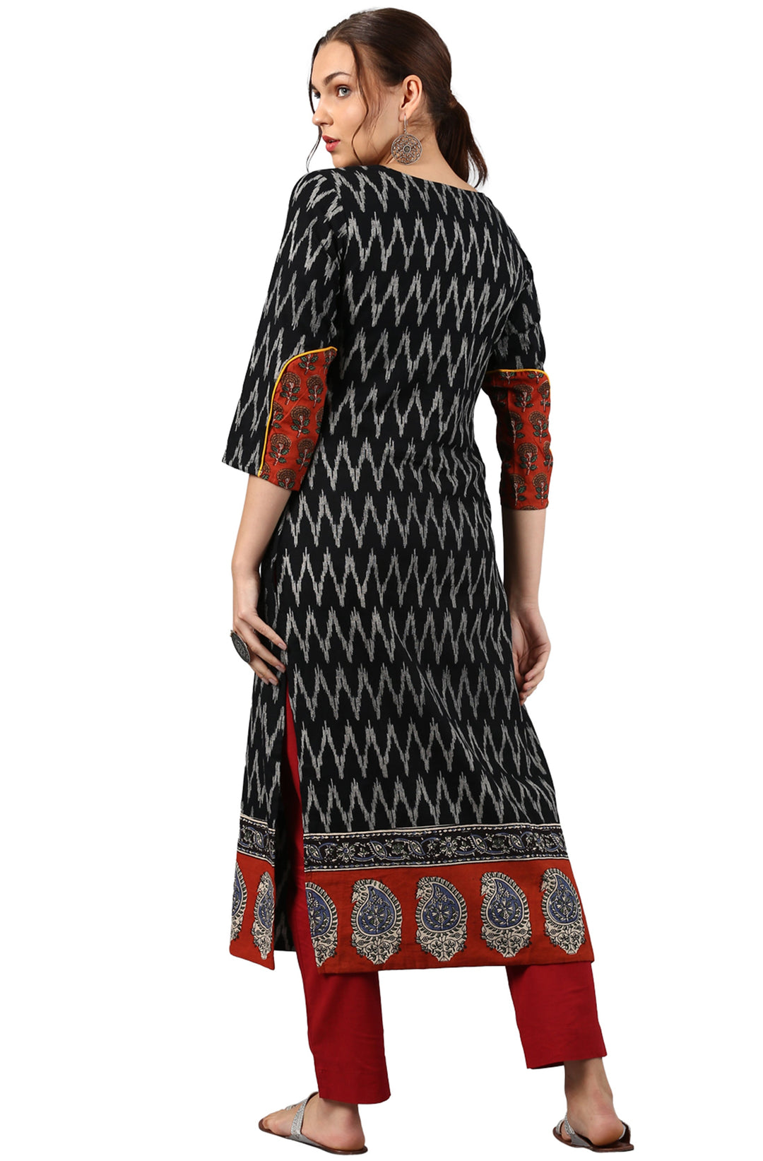 Black Cotton Ikat Straight Kurta