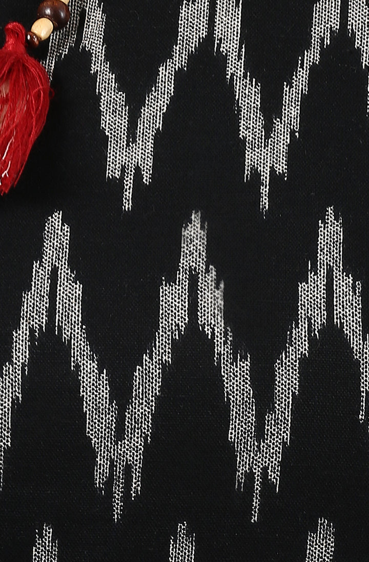 Black Cotton Ikat Straight Kurta